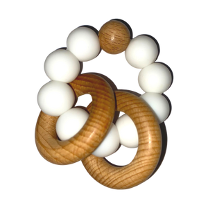 Silicone and Wooden Teether - White