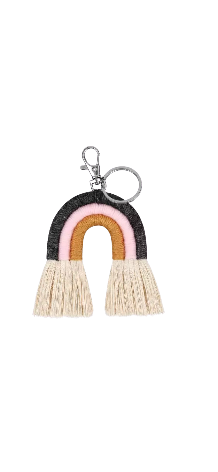 Woven Rainbow Keyring Pink/Grey/Mustard