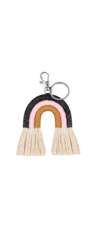 Woven Rainbow Keyring Pink/Grey/Mustard