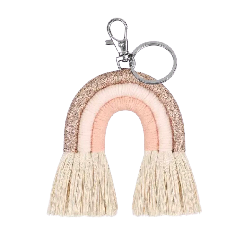 Woven Rainbow Keyring Pink/Rose Gold