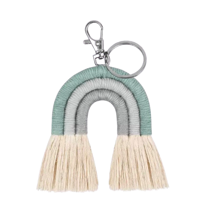 Woven Rainbow Keyring Green/Grey