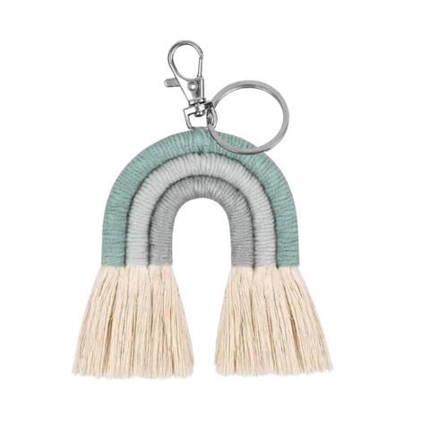 Woven Rainbow Keyring Green/Grey