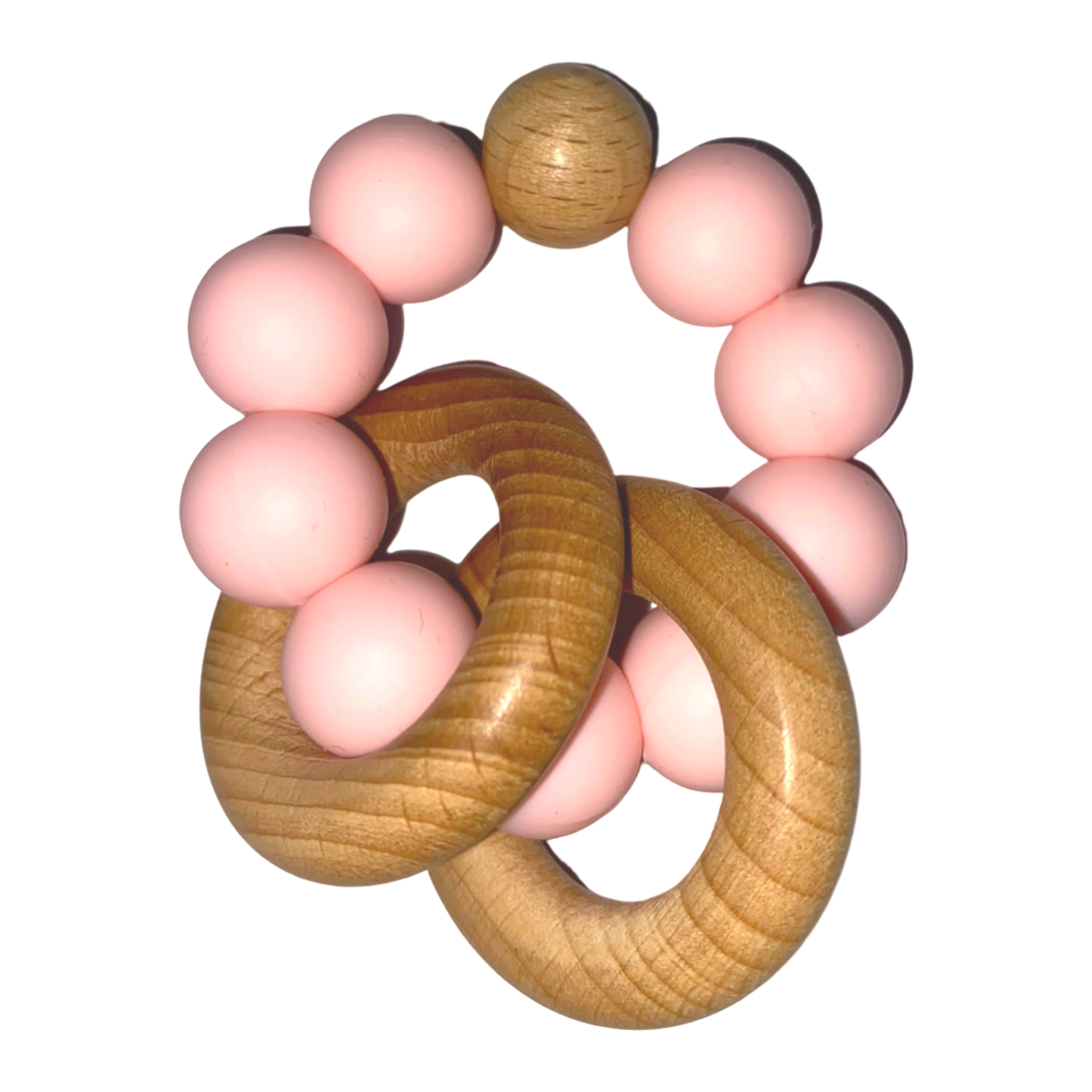 Silicone and Wooden Teether - Pastel Pink