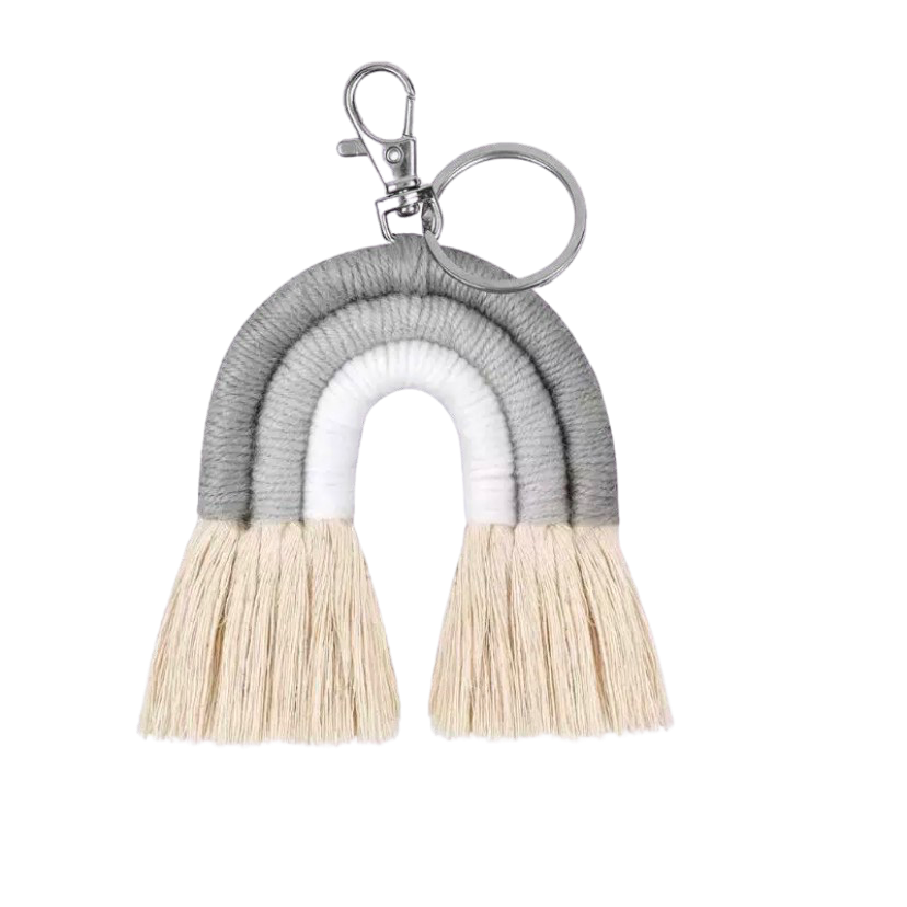 Woven Rainbow Keyring Grey